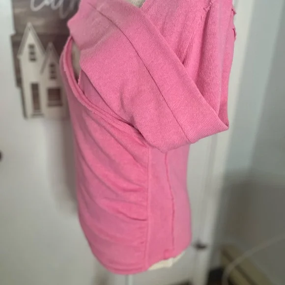 NWOT Free People Like a Boss cotton sweater in deep  pink  size large - Picture 5 of 8